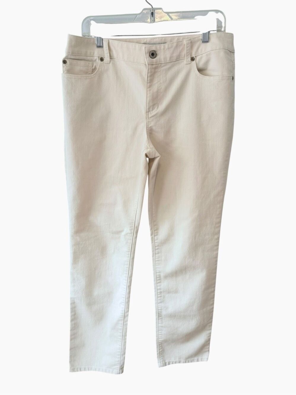 Chico's Platinum Denim Off-White Cream Jeans Size 1.5 Women 10 Straight Stretch